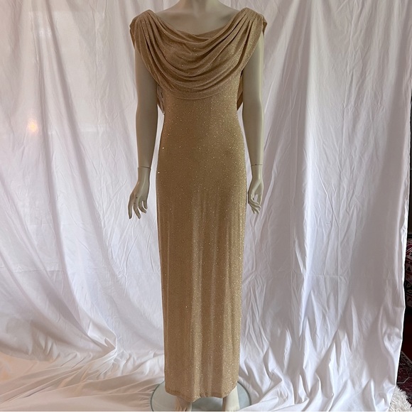 Gorgeous gown by Night Ways. Golden sparkles, excellent condition. Stretch. - Picture 1 of 11